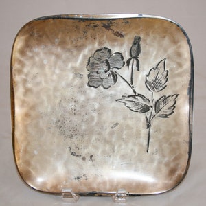 Vintage 1950s Mod Burnished Aluminum Footed Tray