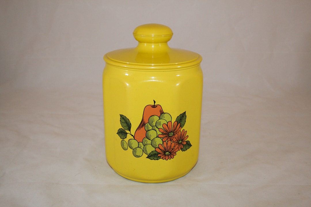 Vintage Kromex Yellow Canister With Fruit and Flower Motif Etsy UK
