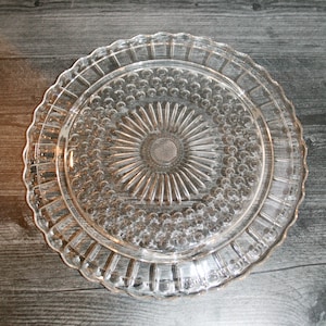 Vintage Mid Century Footed Pressed Glass Bubble Patterned Cake Plate