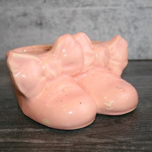 Vintage Pink Ceramic Baby Booties Planter