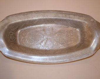 Bandeja ovalada de aluminio vintage de mediados de siglo