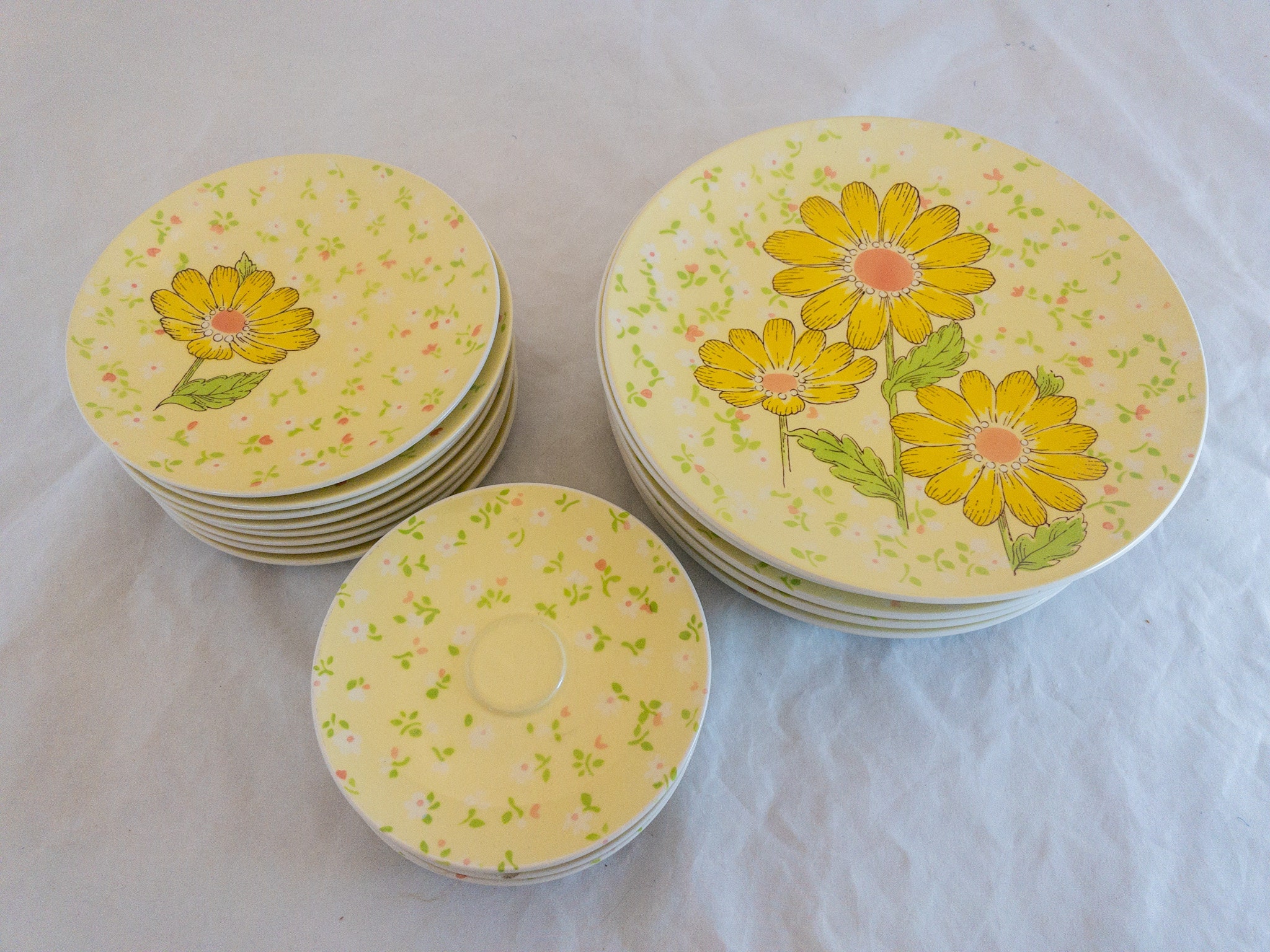 Vintage 1970s Mikasa Meadow Song Dinner, Salad Plates and Saucers