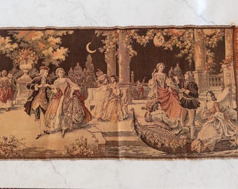 Vintage Belgium Tapestry of Moonlit Scene of the Grand Canal
