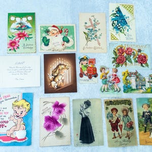 Vintage Lot of 16 Greeting Cards from early 1900&#39;s-1960s, Christmas, Birthday Scrapbooking, Crafts
