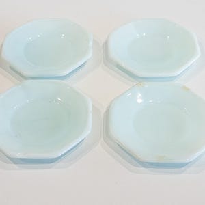 Vintage 4 Akro Agate Child Blue White Child Size Octagon Shape Plates