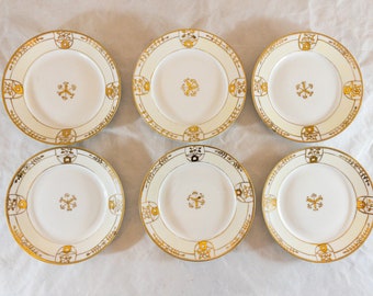 Vintage Set of 6 Nippon Hand Painted Gold and White Dessert Plates