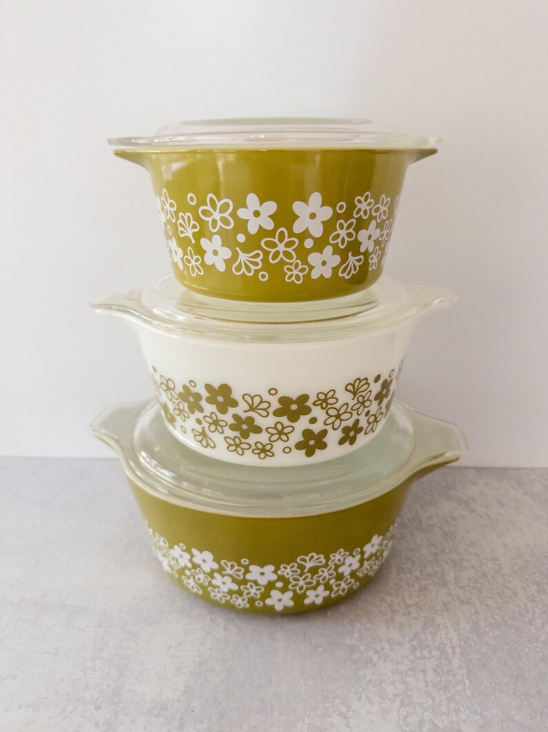 Vintage Pyrex Spring Blossom Pattern #473,#474,#475 Casserole Dishes ...