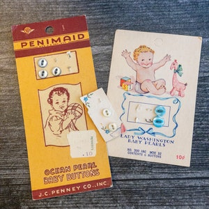 Vintage Babyknöpfe auf Karten, Penimaid und Lady Washington Babyperlen