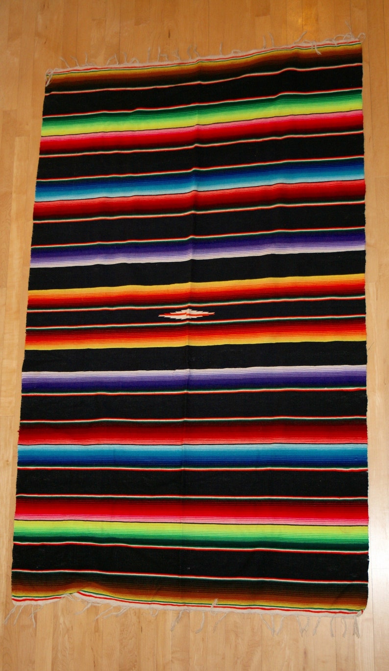 Vintage Hand Woven Mexican Rug Etsy