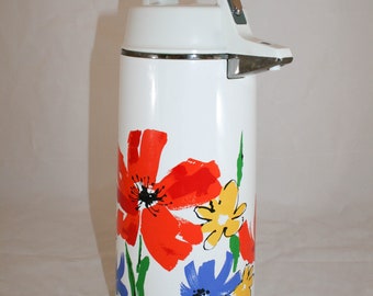 Vintage 1970s Flora Patterned Pump Thermos by Everest - Etsy