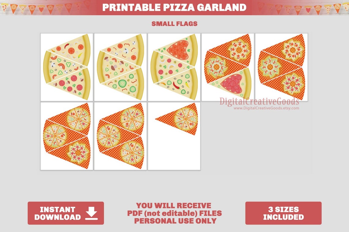 Printable Pizza Party Banner Garland Printable Pizza Flag | Etsy
