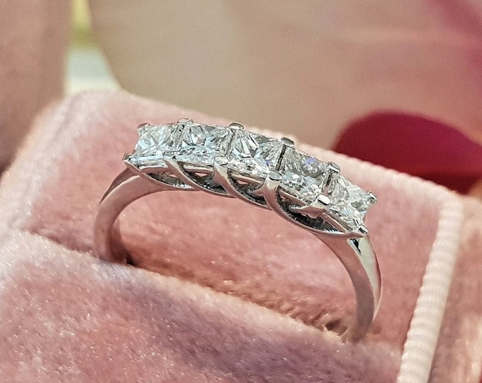 SGL certified 1.25 carats 5 stone trellis Princess Cut Wedding band
