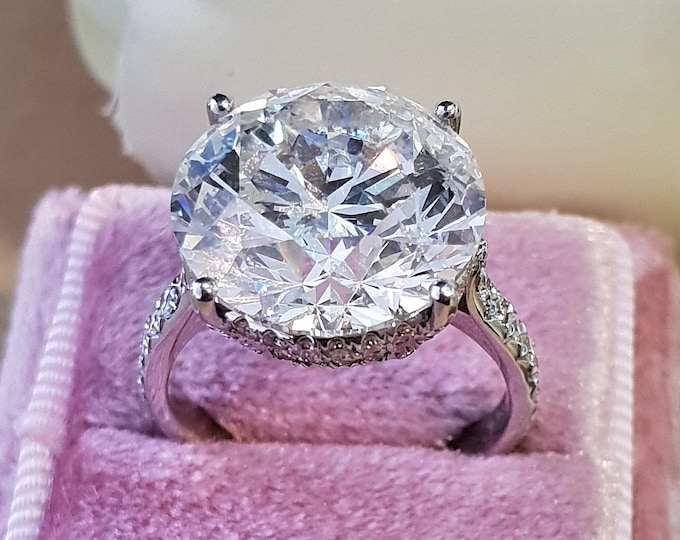 10 Carat F VS1 Round Cut Lab Grown Diamond Engagement Ring -IGI Certified CVD, Vintage Halo Style, Sparkling Round Diamond Ring for Proposal