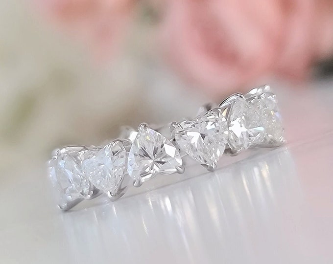 5.90 Carats CVD lab grown diamonds heart shaped Eternity wedding band