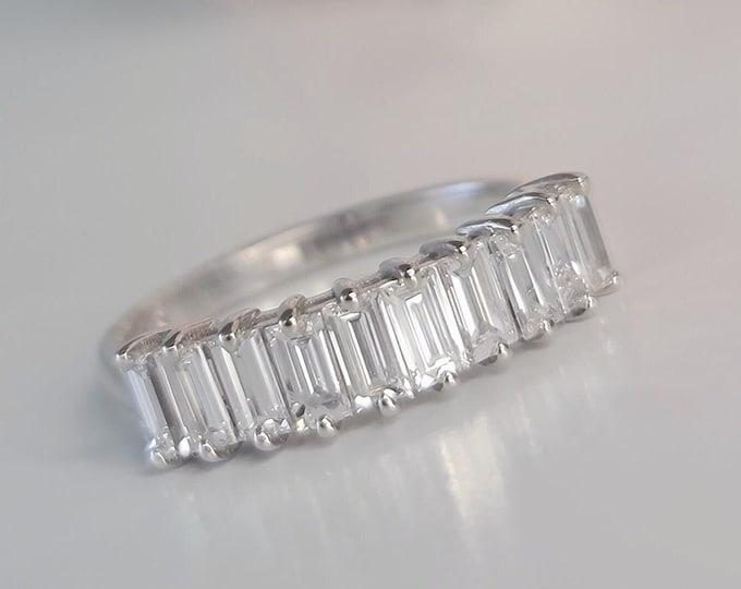 1 Carat baguette Cut CVD lab grown diamonds half eternity wedding band