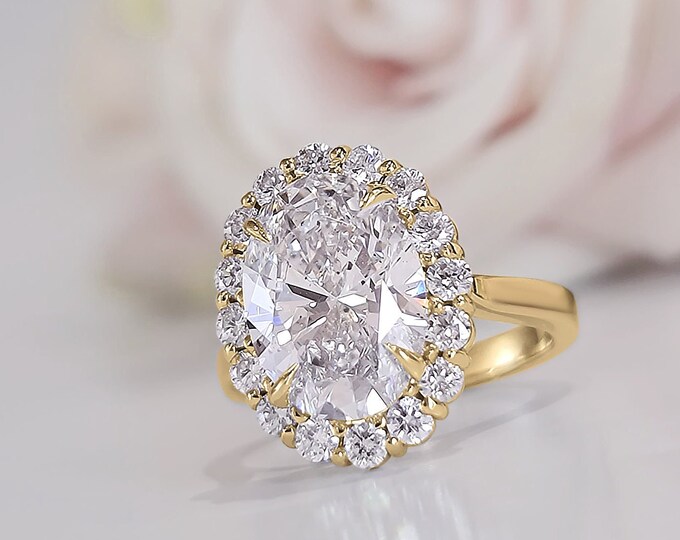3.5 ct Oval Lab-Grown Diamond Engagement Ring | 3 ct Center E VVS + 0.5 ct Halo | IGI Certified | 14K/18K Gold or Platinum