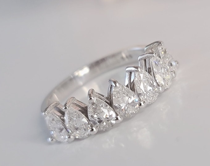 2.45 Carats CVD lab grown diamonds Pear cut Half Eternity wedding band in 14KT gold