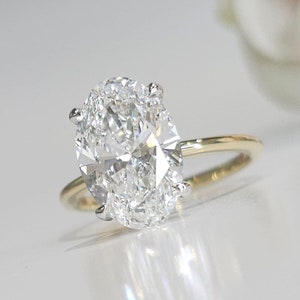 3.5CT Oval 2 Tone Hidden Halo CVD Lab Grown Diamond Engagement Ring, Oval Diamond Engagement Ring, Oval Ring, 3.5CT, F VS1,  IGI CERTIFIED