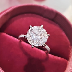3.50カラット 6プロング ソリティア エンゲージリング 3カラット センターラウンド E/VVS2 IGI認定 ラボグロウンダイヤモンド 14K ホワイトゴールド