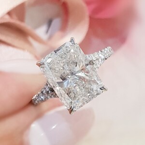 Anel de diamante com lapidação radiante de 3 quilates, anel de noivado com diamante radiante de 3 quilates - anel de noivado com diamante cultivado em laboratório, anel de diamante CVD, certificado pelo IGI