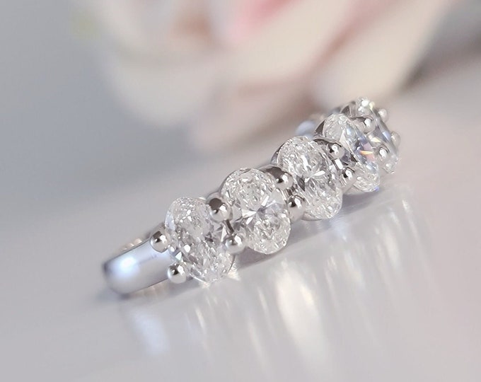 2.40 Carats oval cut CVD Lab grown Diamonds Half Eternity Wedding Band in 14KT gold