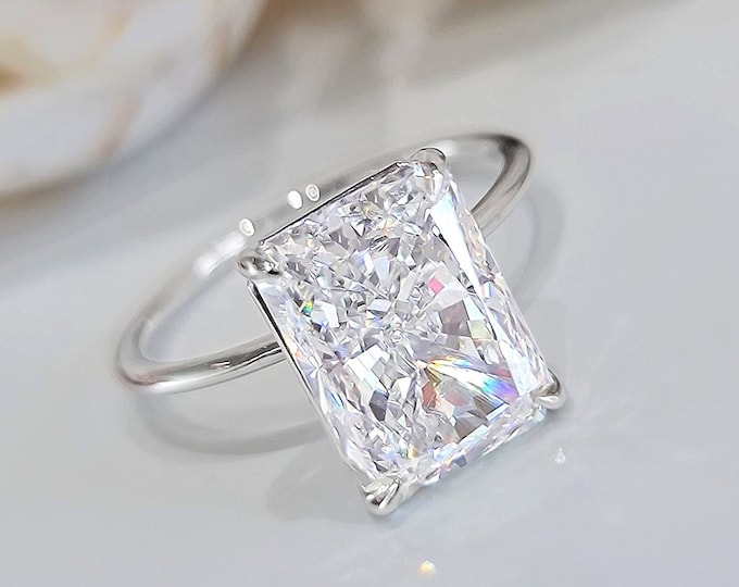 Shine Bright With One-Of-A-Kind Handcrafted 14k White Gold classic solitaire 4 Carat IGI certified CVD Lab Grown Radiant Cut Diamond Ring