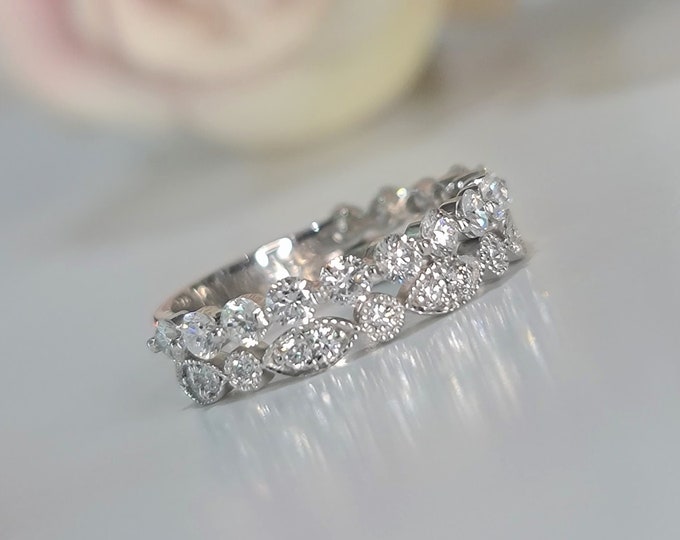 Unique style 2 row CVD lab grown diamond wedding band