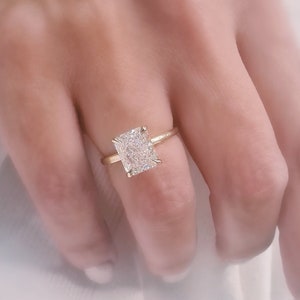 Ready To Ship, IGI Certified 3 Carat 14K Yellow Gold Radiant Diamond Engagement Ring - CVD Lab Grown Radiant Cut Diamond Promise Ring