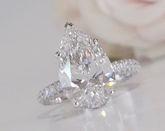 5 Carat Teardrop Diamond Engagement Ring - Pear Cut, Lab Grown CVD Diamond, IGI Certified F VS1, Elegant Bridal Jewelry
