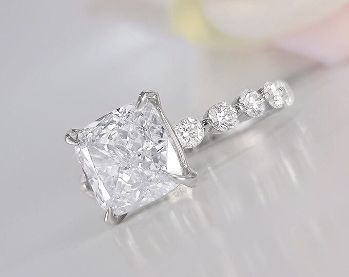 3CT Cushion Cut Diamond Ring | 5.70CT Total Sparkle | IGI Certified CVD Center Stone VVS E/F Clarity | Luxury Engagement Band