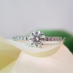 1 CT GIA Certified G SI1 Brilliant Cut  NATURAL Diamond Engagement Ring with Side Stones, Round Solitaire Ring, Round Cut Diamond Engagement
