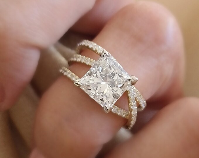 3 Carat Princess Cut CVD Lab Grown IGI Certified diamond set in a unique swirl diamond ring