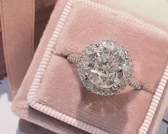 4.20 Carats Halo Engagement Ring Center 3 Carat IGI Certified Round E/VVS2 Clarity Lab Grown Diamond 14K White Gold