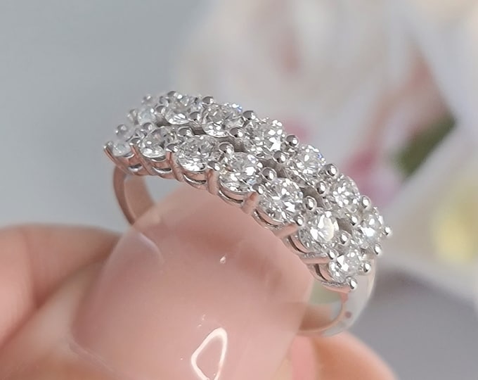 Unique style 2 row 1.20 Carats Round brilliant ideal cut CVD lab grown diamond wedding band