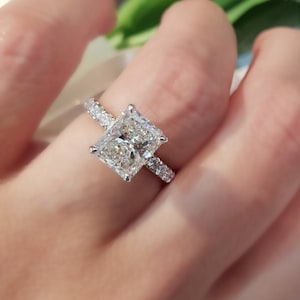 Zertifizierter 3CT Radiant Cut Diamant Verlobungsring, 14K Gold Radiant Cut Diamantring, CVD Lab gewachsener Diamantring, 3 Carat Lab Diamantring