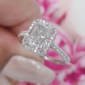 CVD diamond Ring, IGI Certified 2.50 Carat F VS1, 14K Gold Radiant Cut Diamond Ring, Lab Grown Diamond engagement Ring,Halo Radiant Cut Ring