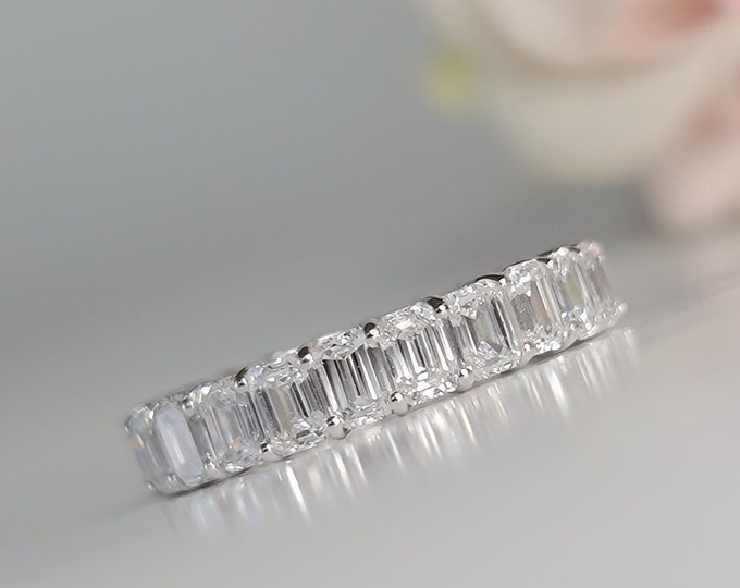 3 Carats CVD lab grown diamonds emerald cut Eternity Wedding Band