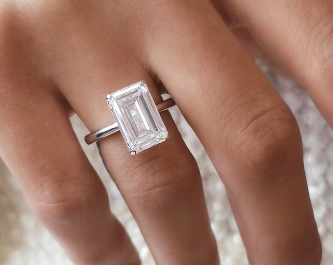 5 CARAT Emerald Cut Engagement Ring, 5 CT IGI Certified F VVS2 Emerald Cut Diamond Engagement Ring, Lab Grown Diamond Engagement Ring