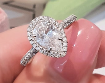 Pear Diamond Engagement Ring, Pear Cut Halo Diamond Ring, Lab Grown  Diamond Engagement Ring, Tear Drop Diamond Ring, CVD Diamond ring