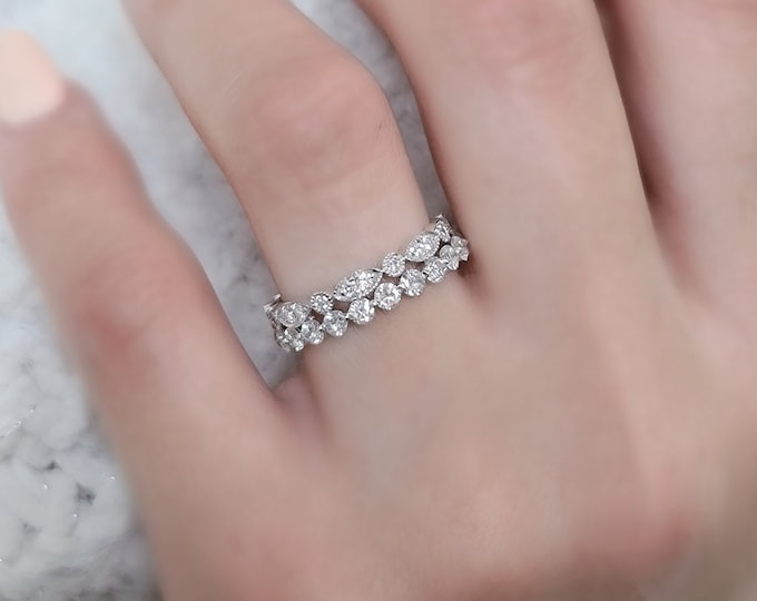 Unique style 2 row CVD lab grown diamond wedding band