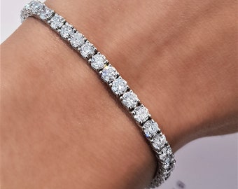 14/18K White Gold 6.5CT, E/VVS, CVD Lab Grown Diamond Tennis Braceles