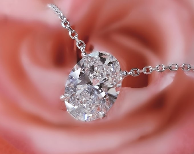 3 carat IGI certified CVD lab grown Oval Cut Solitaire Diamond Necklace