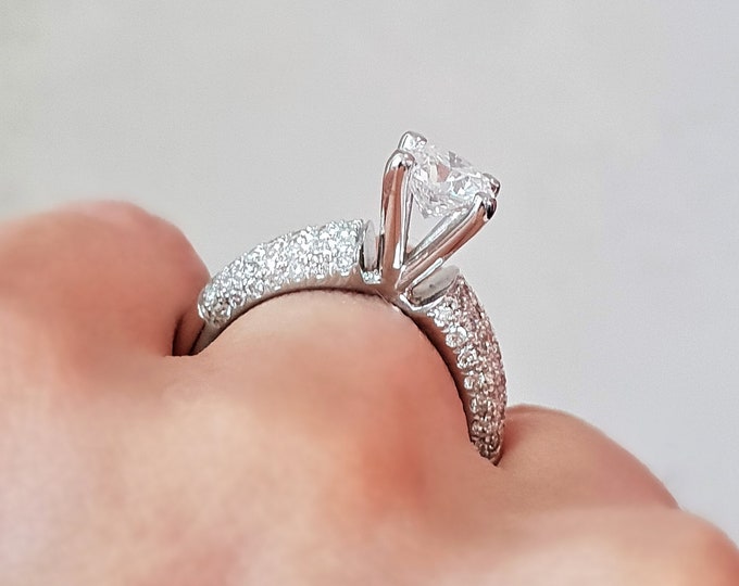 1.50 Carat Round Cut IGI Certified CVD Lab Grown Diamond Set in a High Profile Multi row White Gold diamond pave band