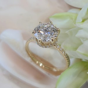IGI Certified 3CT F VS1 Round Cut CVD Lab Grown Diamond, 14KT Gold, Solitaire engagement ring, hidden halo, 3 Carat Round Diamond Ring