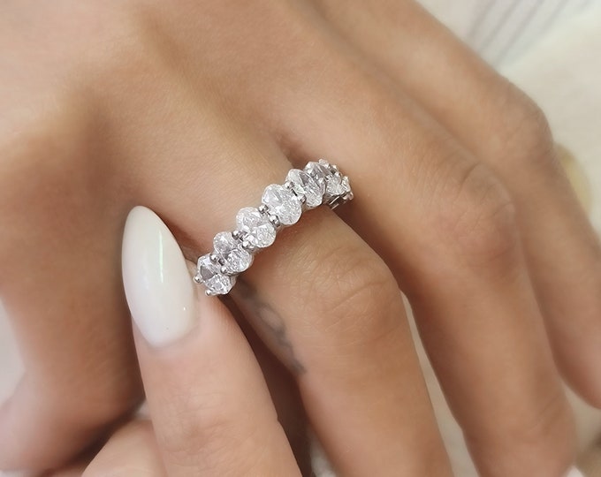 2.40 Carats oval cut CVD Lab grown Diamonds Half Eternity Wedding Band in 14KT gold