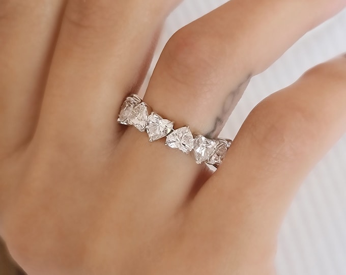 5.90 Carats CVD lab grown diamonds heart shaped Eternity wedding band