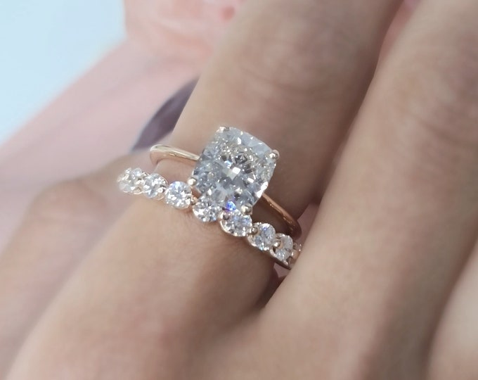 Cushion Cut Diamond Ring, 3 Carat Cushion Diamond Engagement Ring, Hidden Halo Diamond Ring, IGI Certified, 3CT CVD Lab Grown Diamond Ring