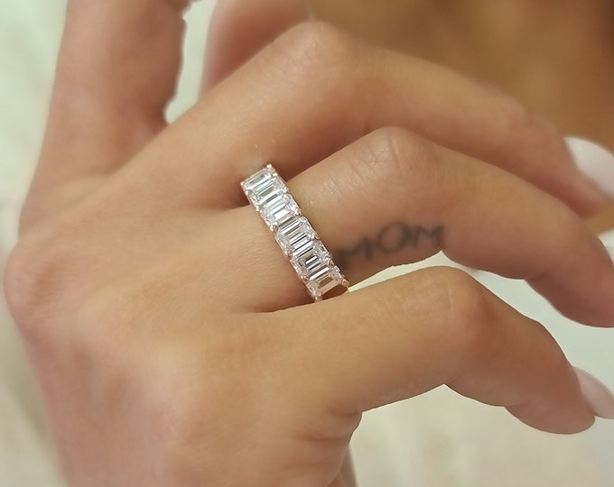 2.45 Carats Emerald Cut CVD lab grown diamonds half eternity wedding band in 14KT Rose gold