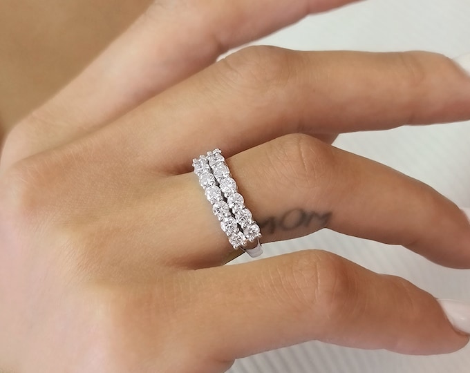 Unique style 2 row 1.20 Carats Round brilliant ideal cut CVD lab grown diamond wedding band