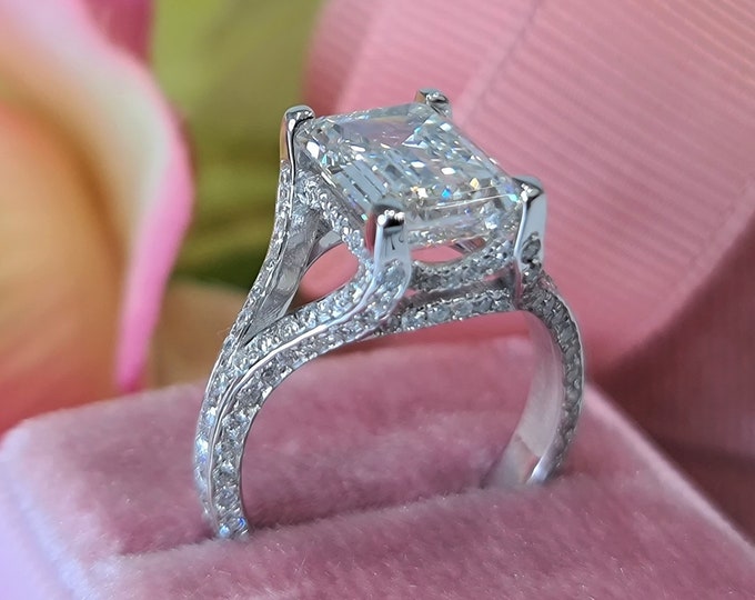 3CT Emerald Cut Lab Diamond Ring | 4.40CT Total Weight | CVD Lab Grown | IGI E/F VVS | Ethical Fine Jewelry | 14K 18K Platinum